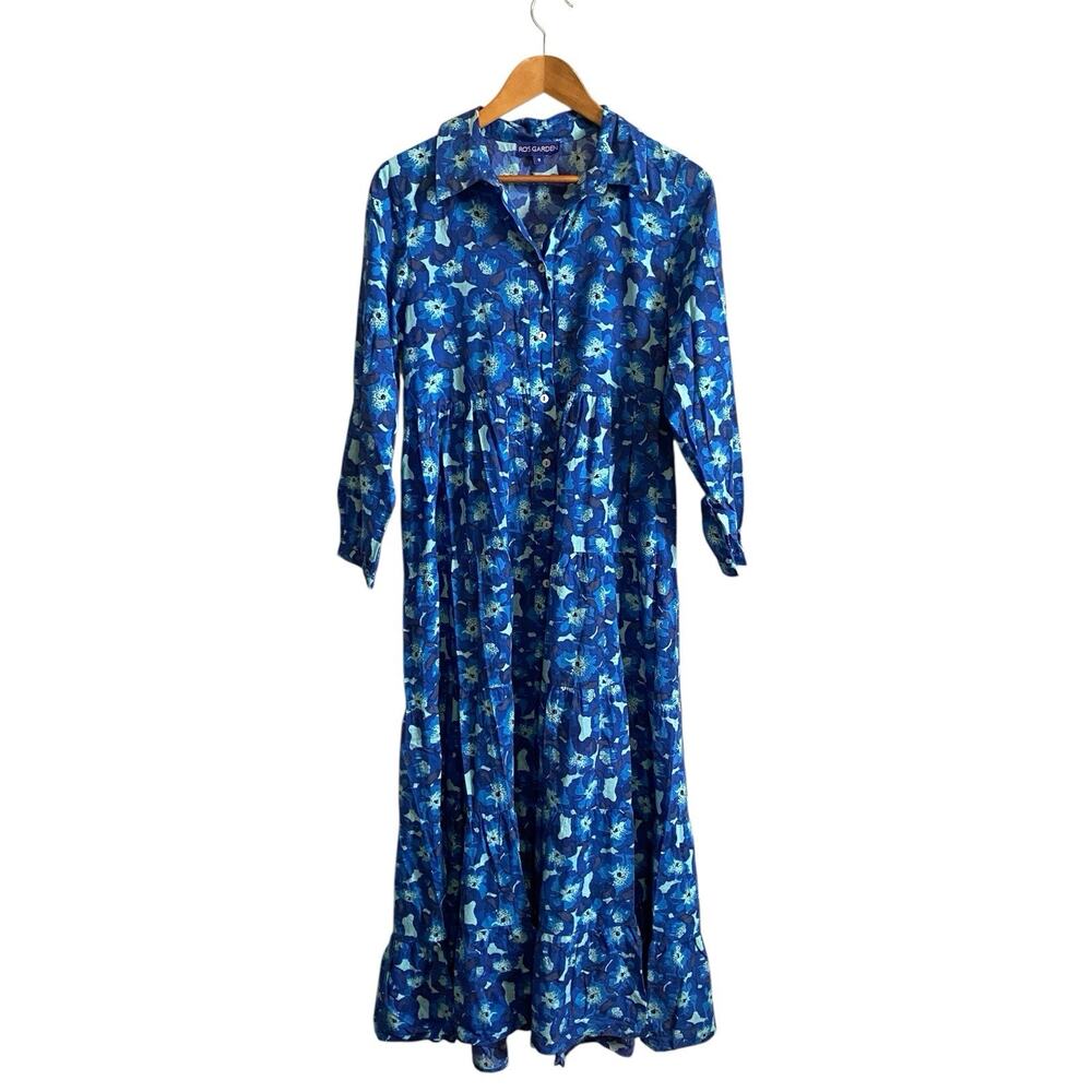 Ro’s Garden Tuckernuck Cotton Blue Floral Maxi Dress Small Resort Modest Wear